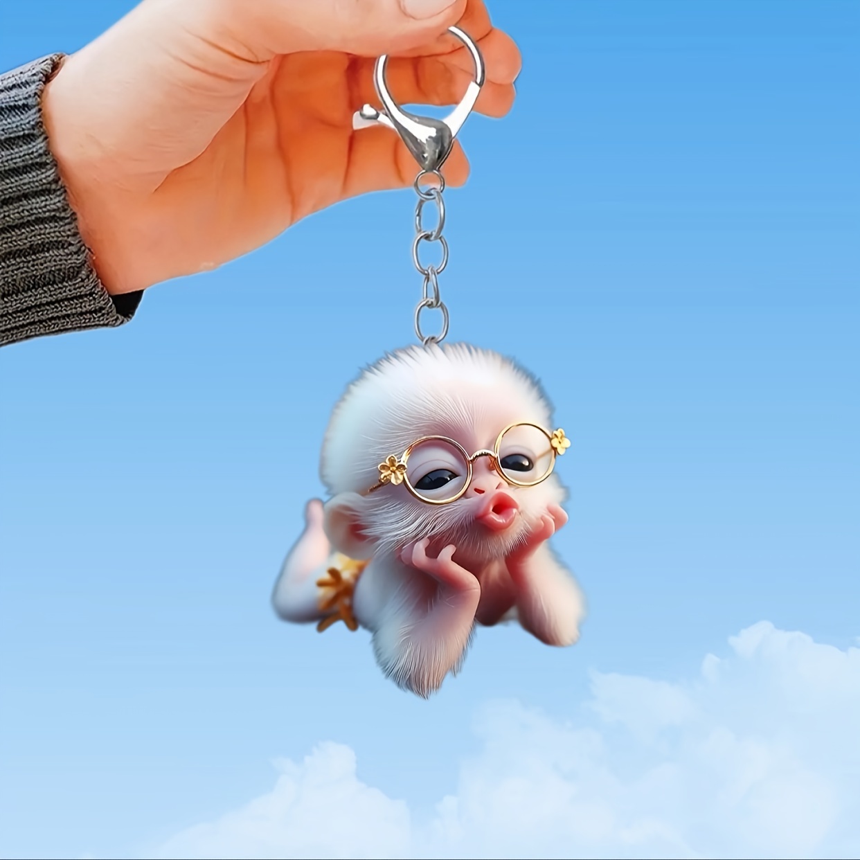 

1pc Acrylic Monkey Keychain With Glasses, Cute Flat Keyring Charm For Backpacks, Car Keys, And Pet Lovers Gift