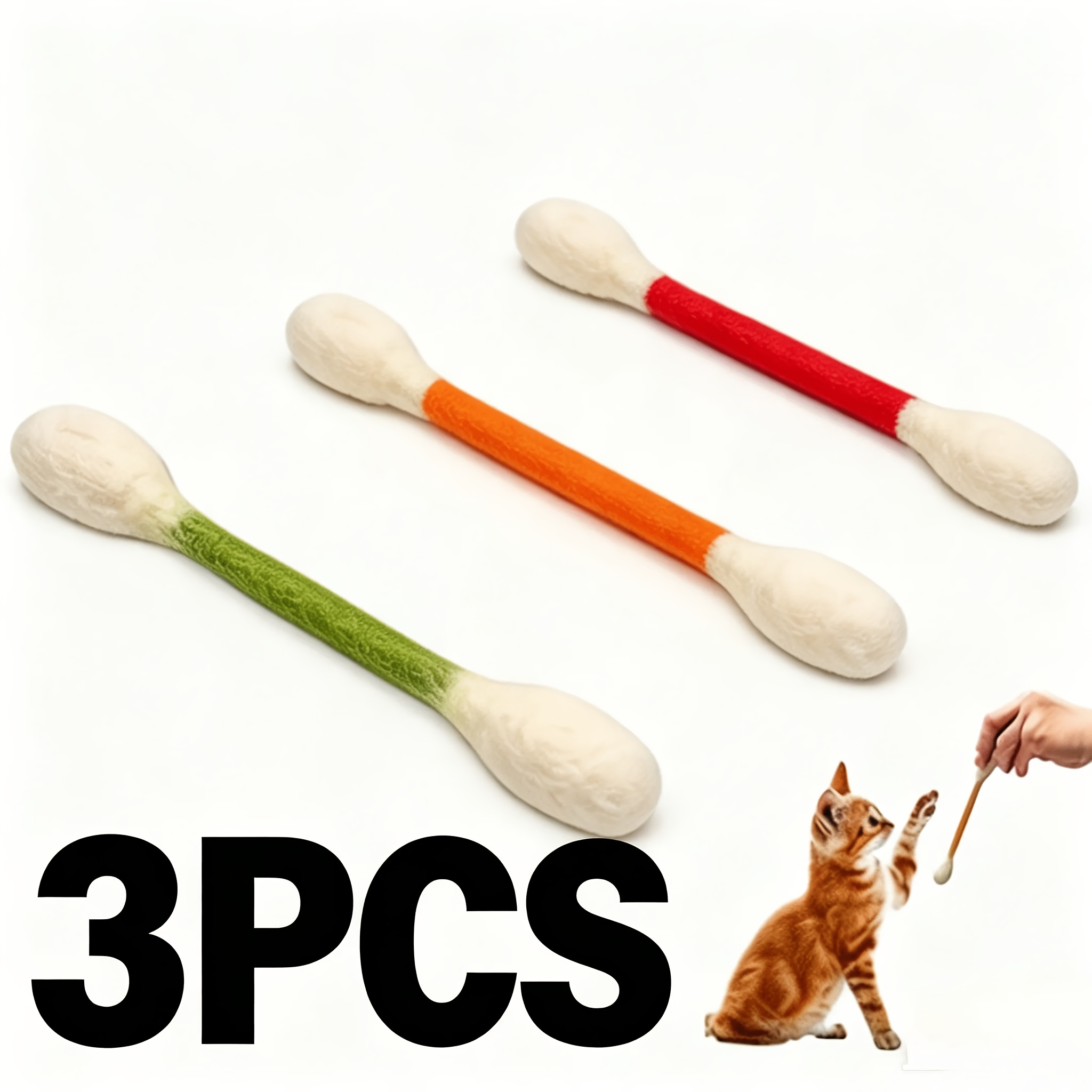 3 pack large cat teaser wand interactive kitten play toy durable bite resistant pet entertainment wand for cats training exercise relieve boredom without battery
