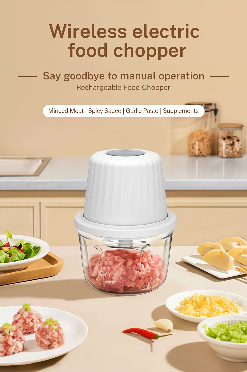   400ml mini electric food chopper with 6   blades portable usb rechargeable garlic cutter vegetable chopper multi   and meat grinder for chopping onions peppers celery ginger carrots kitchen essential tool vegetable chopper modern kitchen tool durable plastic Product details 0