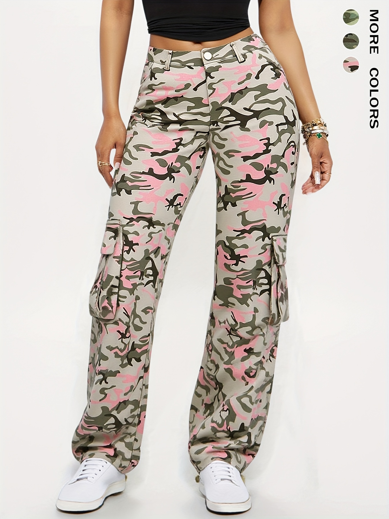 womens casual straight leg camo cargo pants multiple utility