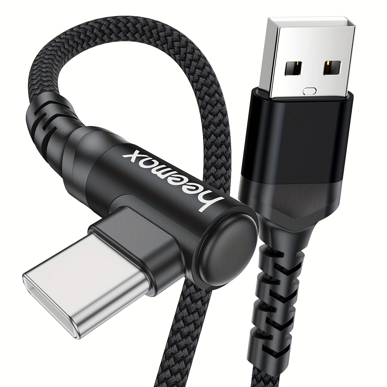 Image of Usb C Cable, Qc3.0 Long Braided Usb-a To Usb-c Fast Charging Cord For Oppo, 90 Degree Right Angle Type C Afc Fast Charging Cord For Galaxy/google Pixel, 2.4a Usb A To Usb C Right