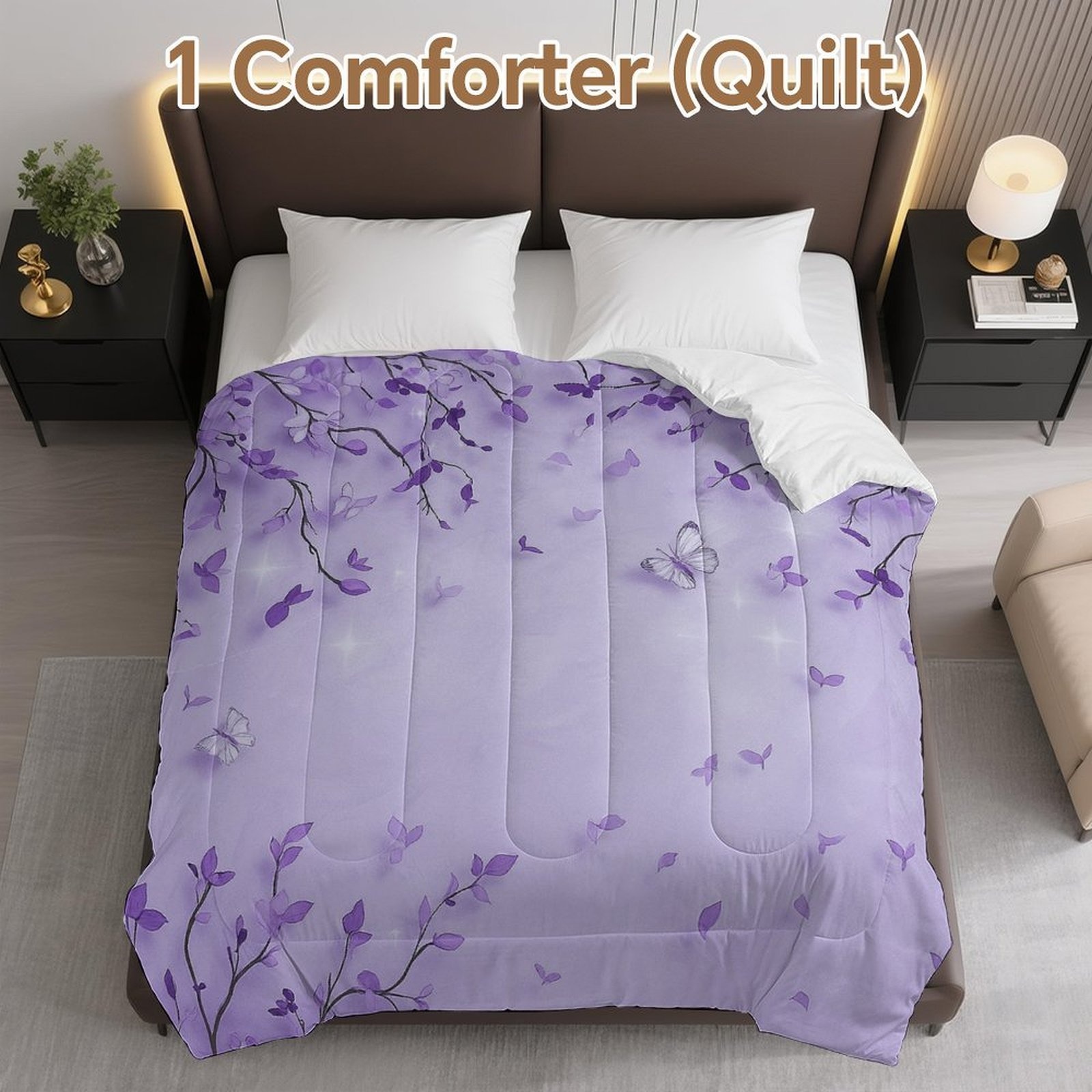 TEMU 1pc Purple Garden Designed Bed Comforter, Comfortable High-quality Bed Comforter Bed Quilt, Breathable Novelty Duvet Insert Quilt Core, Multiple
