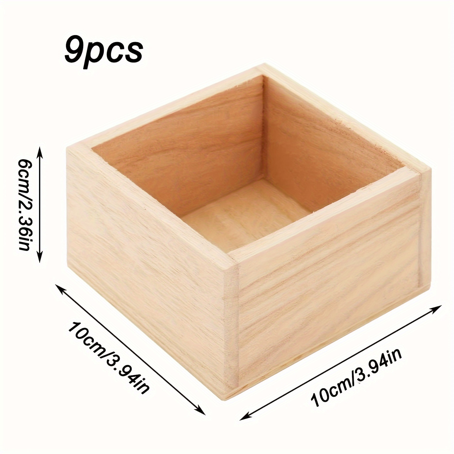Image of 9pcs Small Wooden Boxes, 4" X 4" Square Wooden Box Craft Storage Organizer Box For Art Collectibles, Home Decor, Desktop Drawer Decor, Succulent Plant Pot