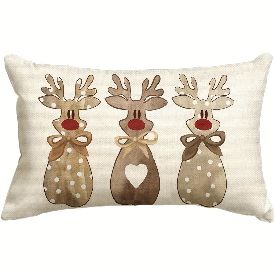 

Reindeer Throw Pillow Cover 12x20 Inch, Linen Christmas Cushion Case With Zipper, Holiday Polka Dot & For Sofa And Couch Decor, Machine Washable, Pack Of 1