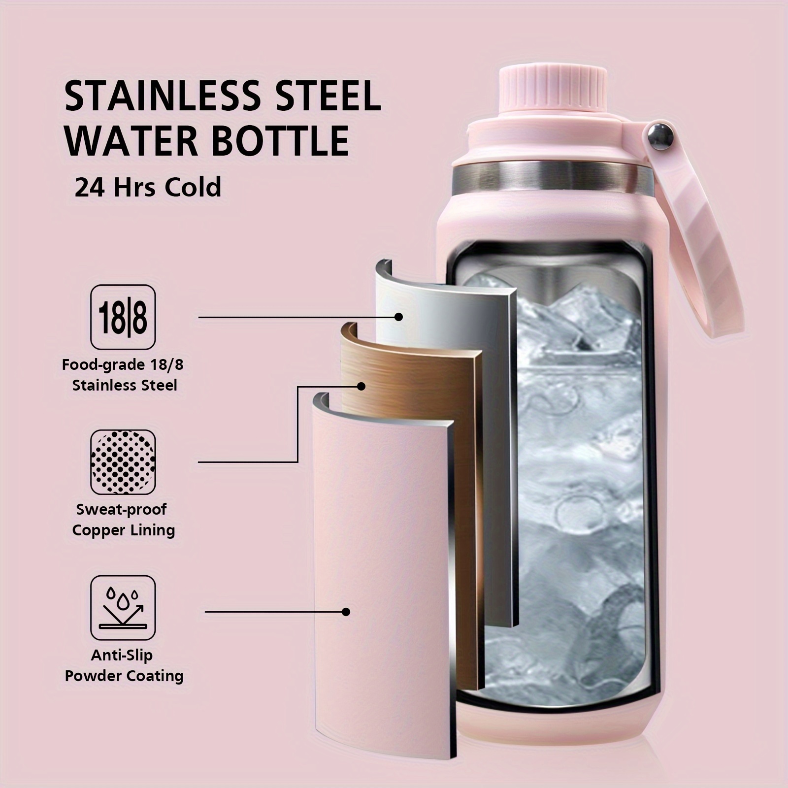 

20oz Metal Water Bottle With Lid Have Straws, Leak Water Bottle, Vacuum Flasks Ruseable Water Bottle For Climbing, Camping And Other , , 591ml/20oz