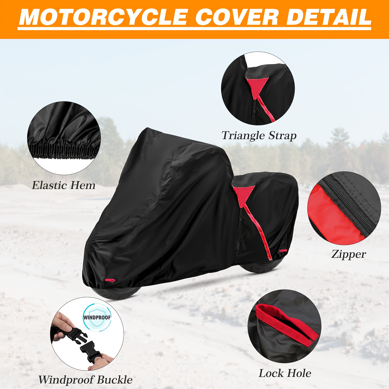 CEKURE Heavy Duty Waterproof Motorcycle Cover - 240D Oxford Fabric, Fits Up To 116" Bikes, With Lock Holes & Carry Bag