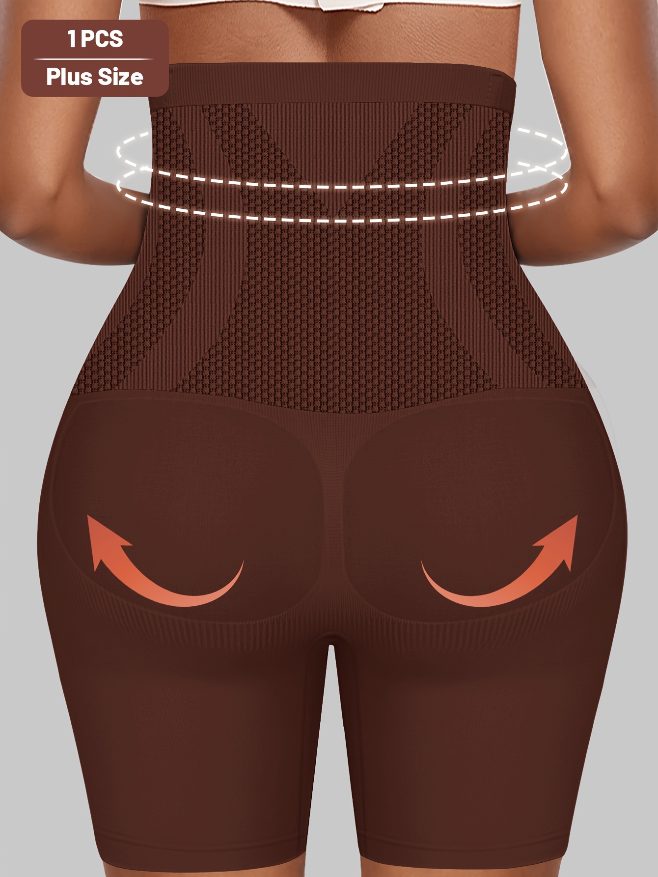 1pc Plus Size Elegant Underwear, Women'S High Waist Tummy Control Seamless Shapewear Box Briefs