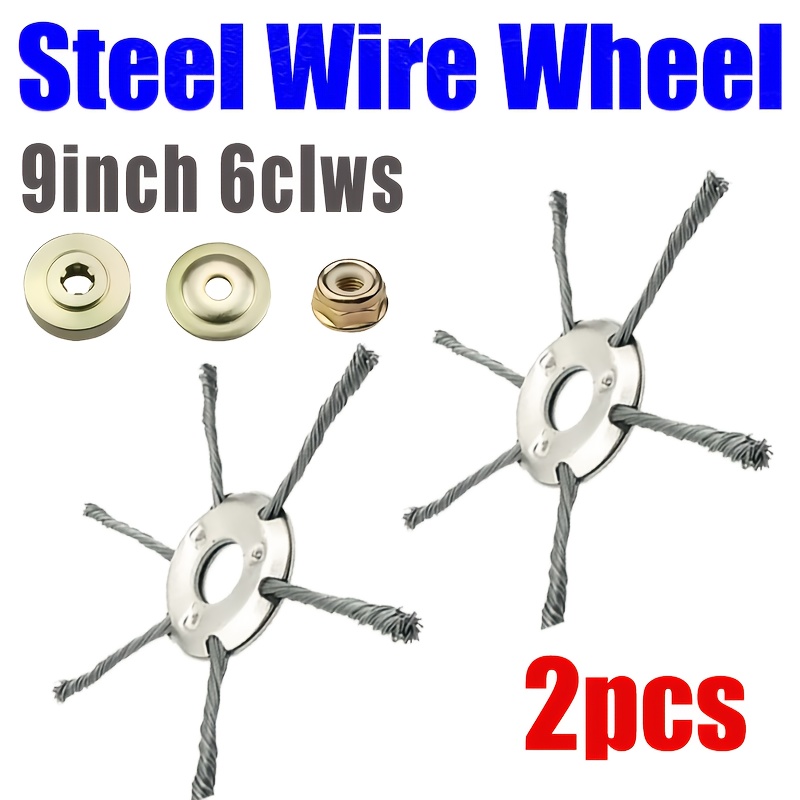 Image of Variea-2-pack, 9inch Steel Wire Wheel Head Grass Trimmer With 3pcs Adapter - Universal Brush For Straight Shaft Brushcutter, Effective Moss And Rust Removal Tool