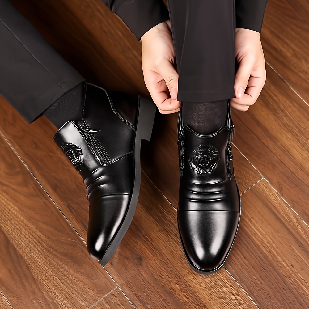 mens retro embossed combat boots zipper closure short boots with