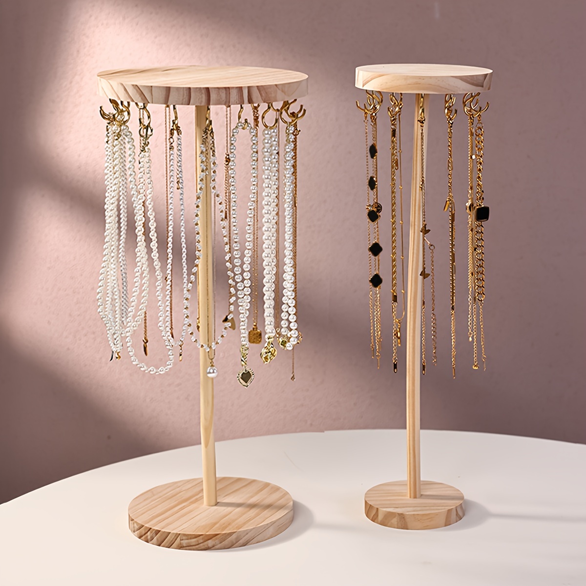 3-Tier Adjustable Jewelry Organizer Stand - Necklace & Earring Holder With 24 Hooks & 40 Holes, Creamy White