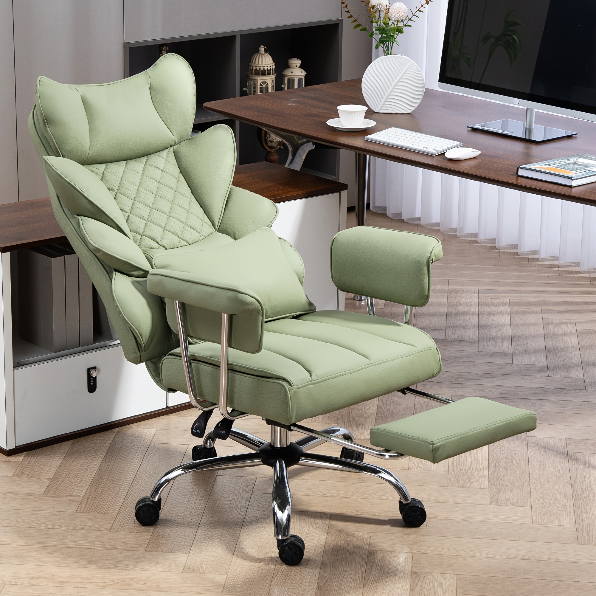 Image of Big And Tall Office Chair 500lbs, High Back Gaming Chair With Footrest, Executive Ergonomic Office Chairs With Outward Fixedsoft Armrests, Adjustable Height