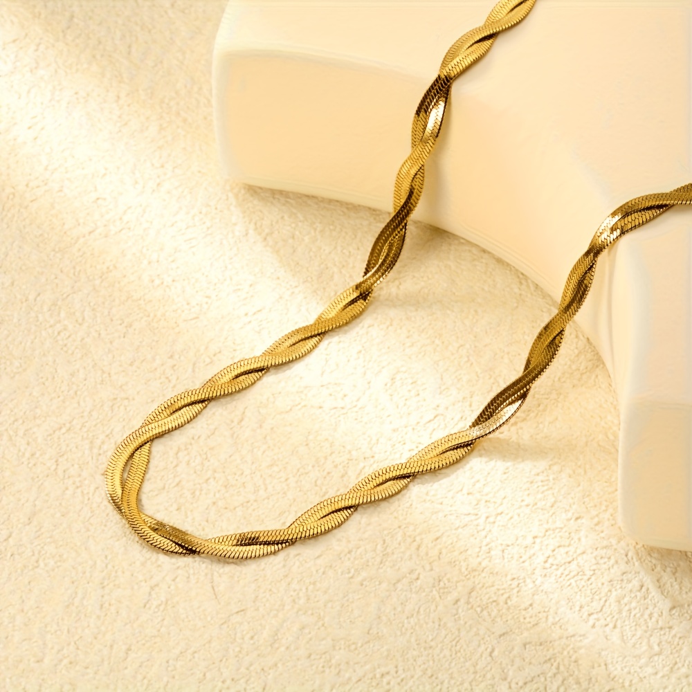 TEMU Stylish, And Minimalist Woven Chain 316l Stainless Steel Necklace, -plated, Non-fading, Hypoallergenic, And High-quality. Suitable For Daily