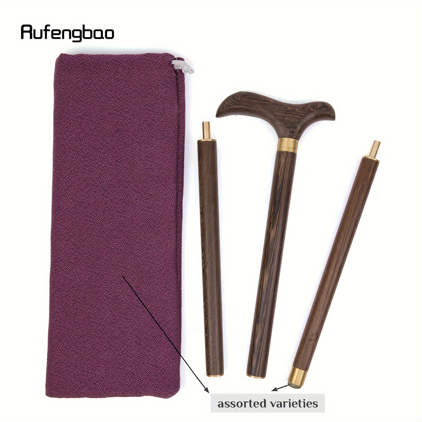 Image of Random Bottom Rubber Color, Random Packaging Bag Color Brown Wooden Traditional Fashion 3 Sections Stick Decorative Cospaly Party Wood Cane Halloween Mace Wand Crosier 89cm, For Cosplay & Party