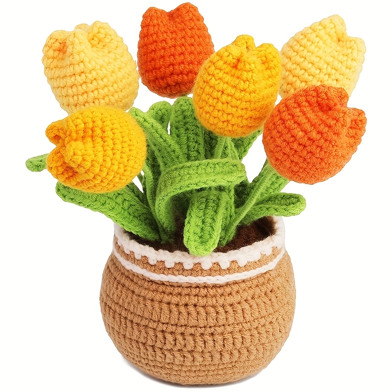 

Diy Crochet Kit For Beginners - Color Fabric Tulips With Pot, All Crafting, Includes Manual And Accessories