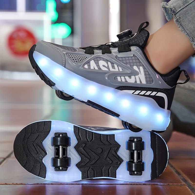 Boys' Summer Outdoor Skate Shoes with LED Lights, Rechargeable Roller  Skates with Detachable Wheels, Durable PU Wheels, And Breathable Mesh  Sports