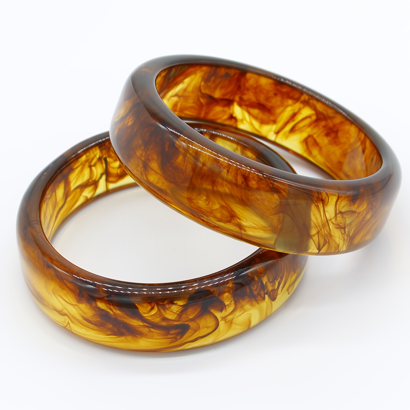 TEMU Lot de 2 Bracelets Style Bohémien en Résine Texturée, Bracelets Larges Adaptés pour Occasions Quotidiennes et Festives
