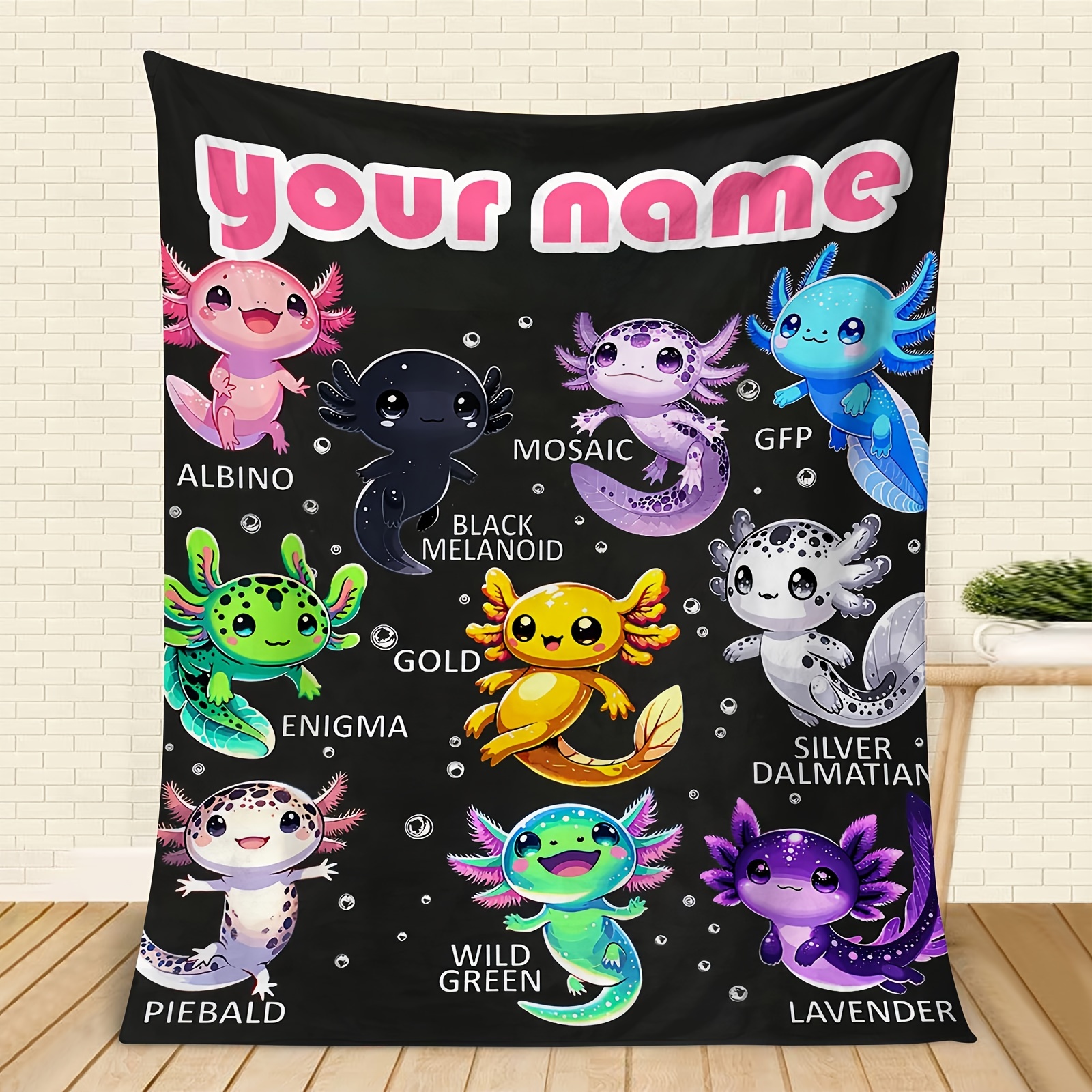 

1pc Personalized Text Custom Blanket Cartoon Axolotl Pattern Printed Multifunctional Blanket