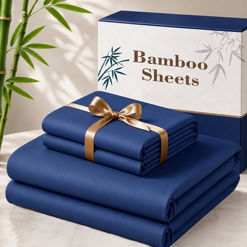 item picture 3 4pcs cooling bamboo bed sheet set 3000 tc extra deep pocket 20 inch bed sheet luxury cooling sheet set for sleepers wrinkle and shrink resistant fitted sheet and flat sheet and pillowcases twin full queen king