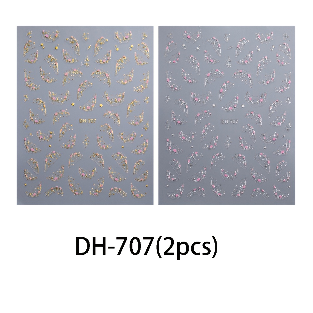 Set Of 2 Nail Stickers, And Floral Design, Foil Finish, High-end Luxury Golden And Silvery Adhesive Nail Decals
