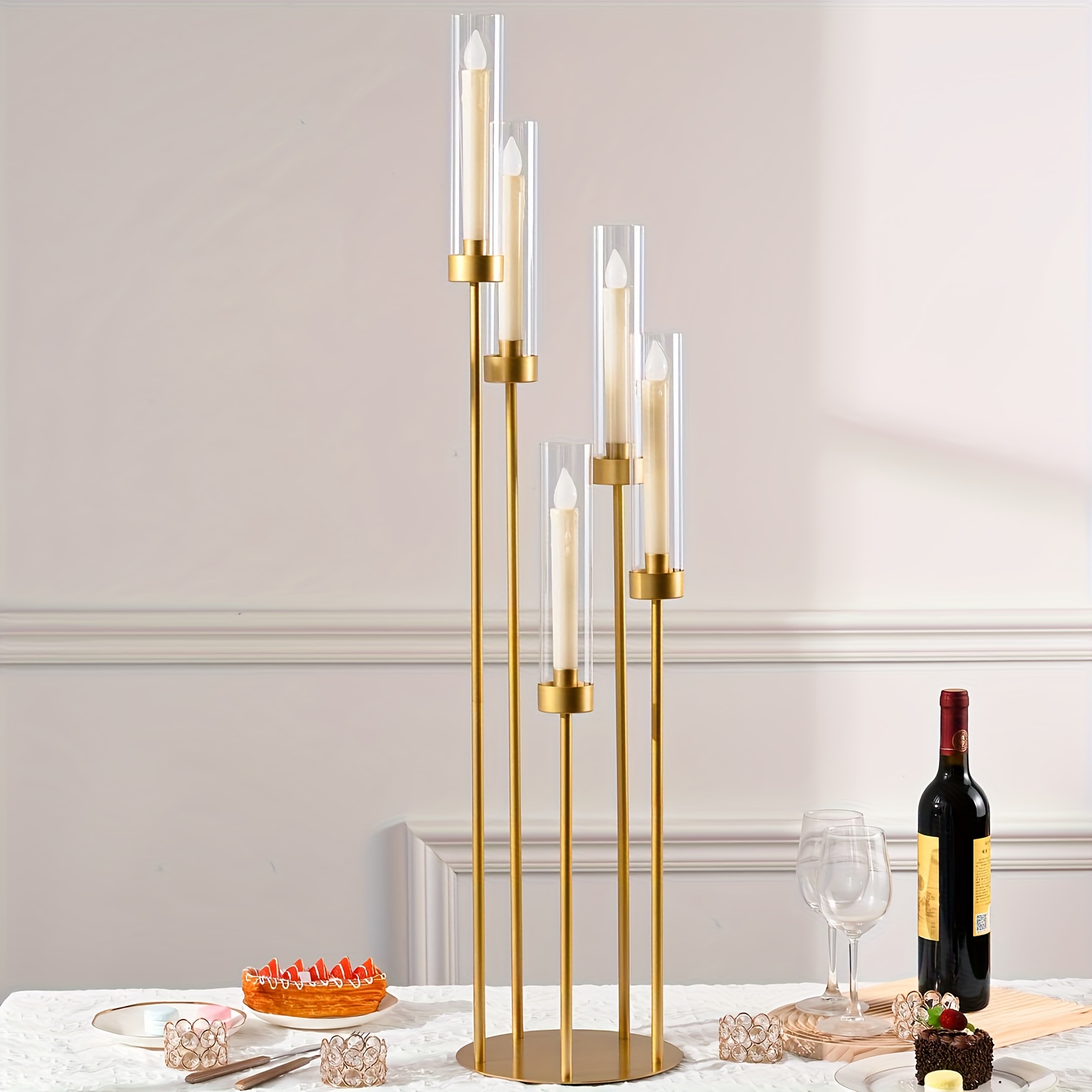 1pc Iron 5-arm Floor Candelabra, Tabletop Candle Holder Centerpiece For Wedding, Christmas, Halloween, Home Party Decor