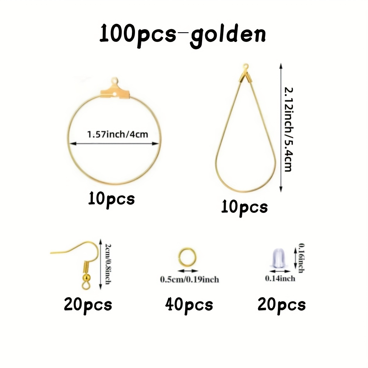 TEMU 100 Piezas Kit de Accesorios para Hacer Aretes con Aros, Ganchos, Anillas y Cierres para Joyería DIY, Formas de y Redonda