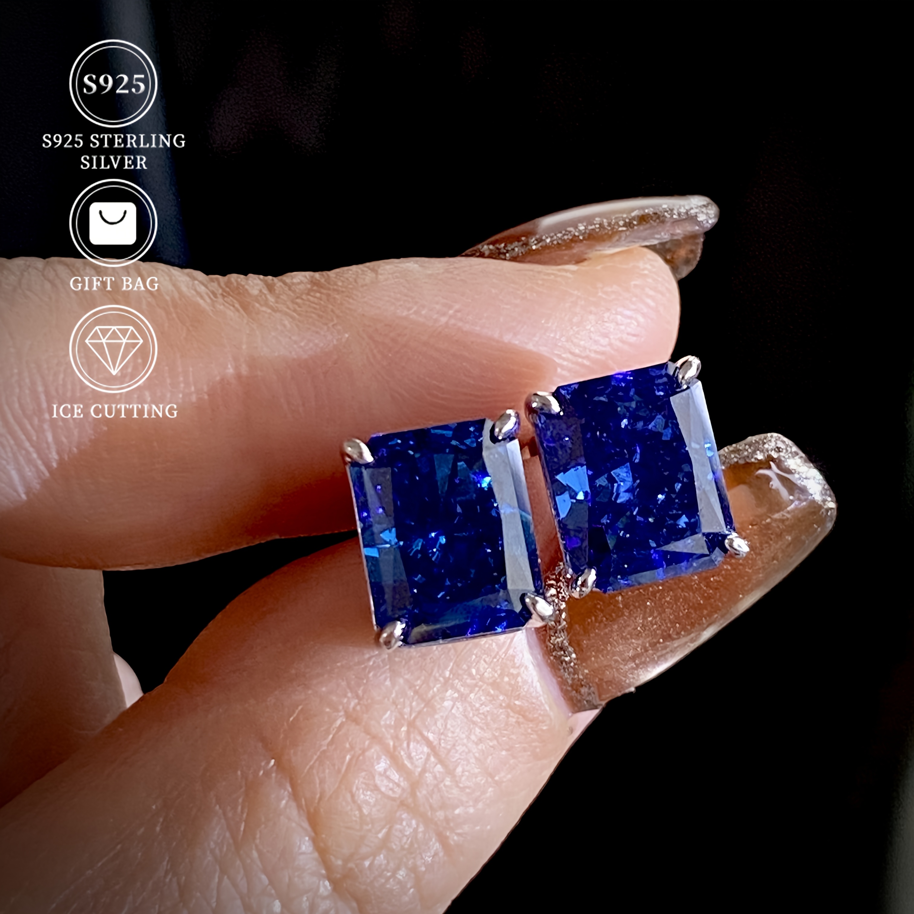 TEMU Une paire de boucles d'oreilles bleu Tanzanite exquises mesurant 8 X 10, fabriquées à partir de 3 . ornées de qui avec un coup de glace, conçues