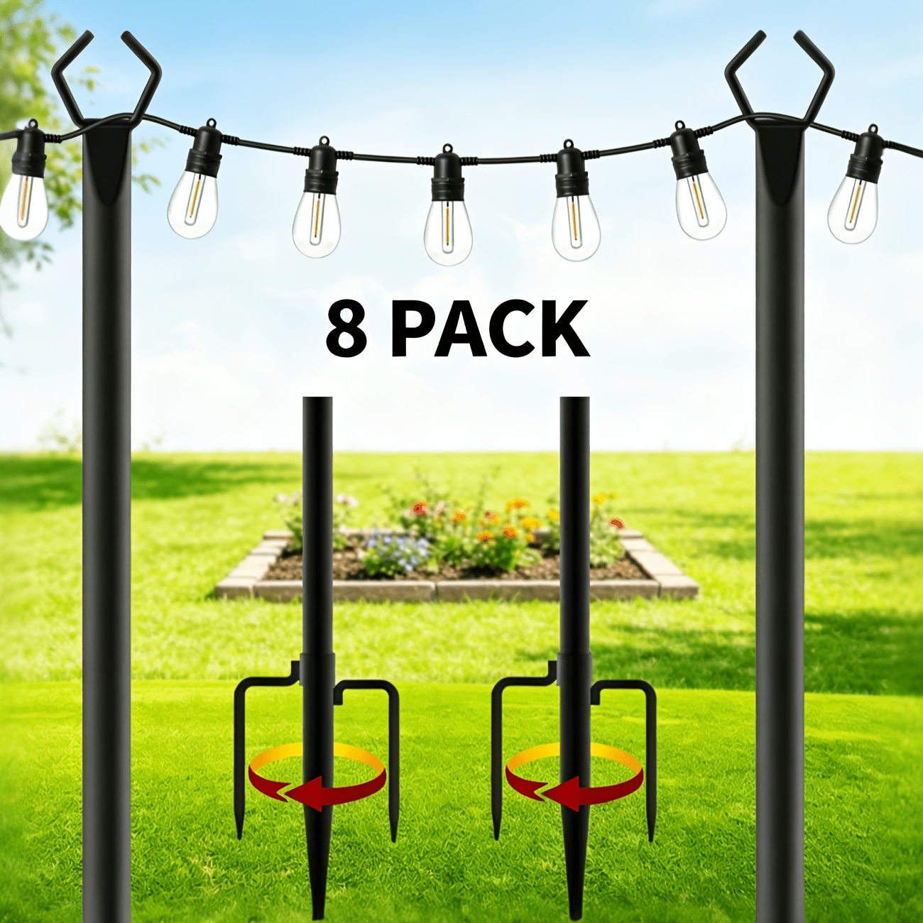 TEMU Set Of 8 11.1-foot Outdoor String Light Poles With Fork-shaped Metal Brackets; Universal Pole Mounts For Patios, Decks, Backyards, And Gardens;