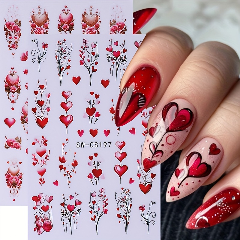 

2pcs 3d Valentine's Day Nail Art Stickers - Retro & , Self-adhesive, Glitter Accents For Hands, Feet & Nails