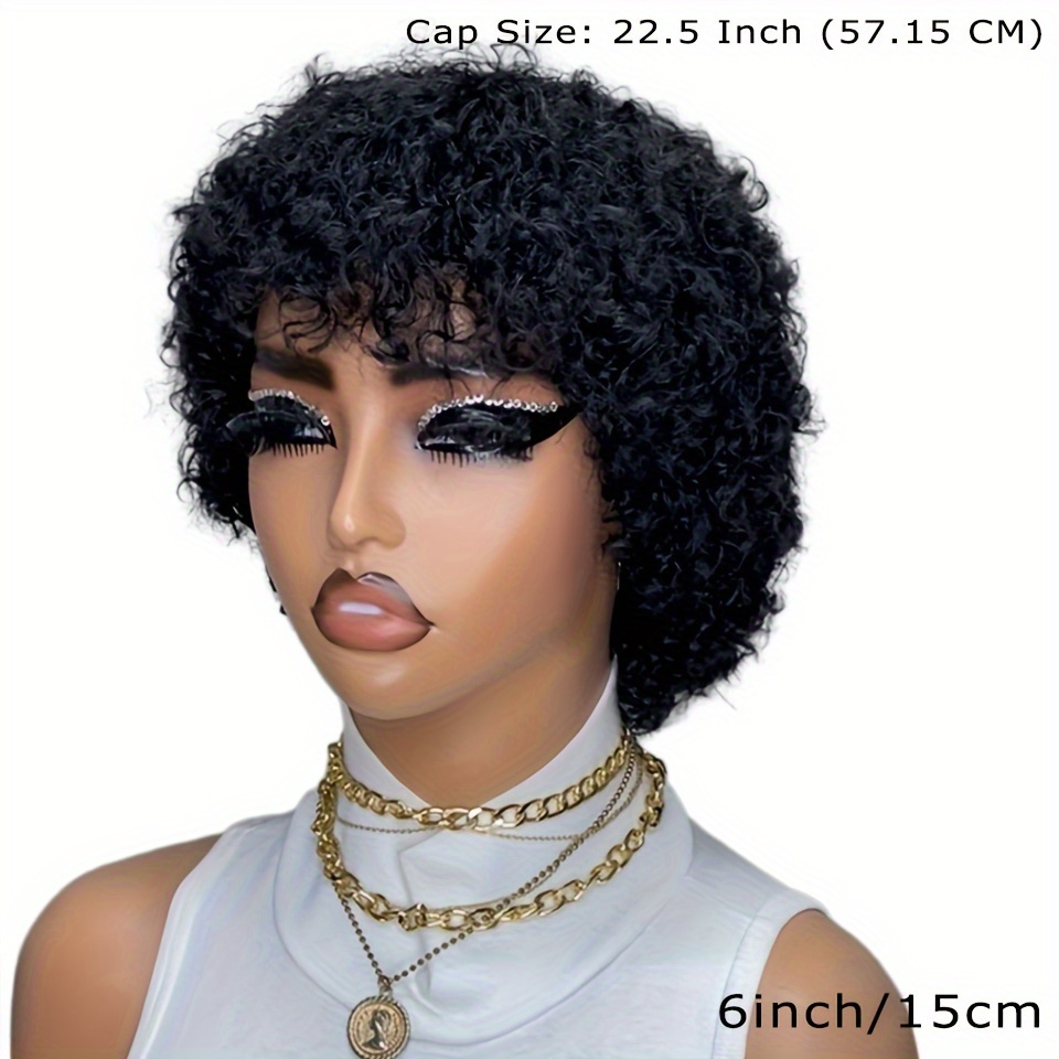TEMU Women' Hair Glueless Wig - Afro Cut With 180% Density, No Glue Needed, Look Instant Wear & Full Machine-made Wig For Women For Cosplay Or Daily Use 6 Inch