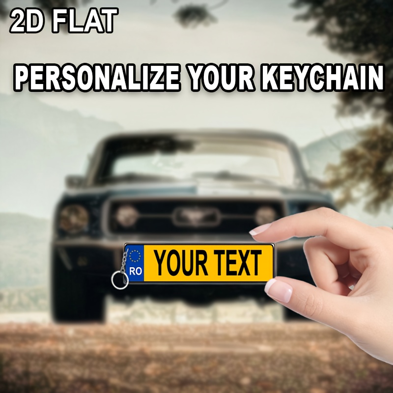 poza articolului [deschis] breloc plăcuță de înmatriculare 2d plat, personalizabil, stil românesc/european - text/design personalizat, breloc auto vintage cu lanț, dimensiune compactă 8x2 cm (3x0.8 inches), potrivit pentru chei, genți, portofele, o alegere ideală de cadou pentru șoferi