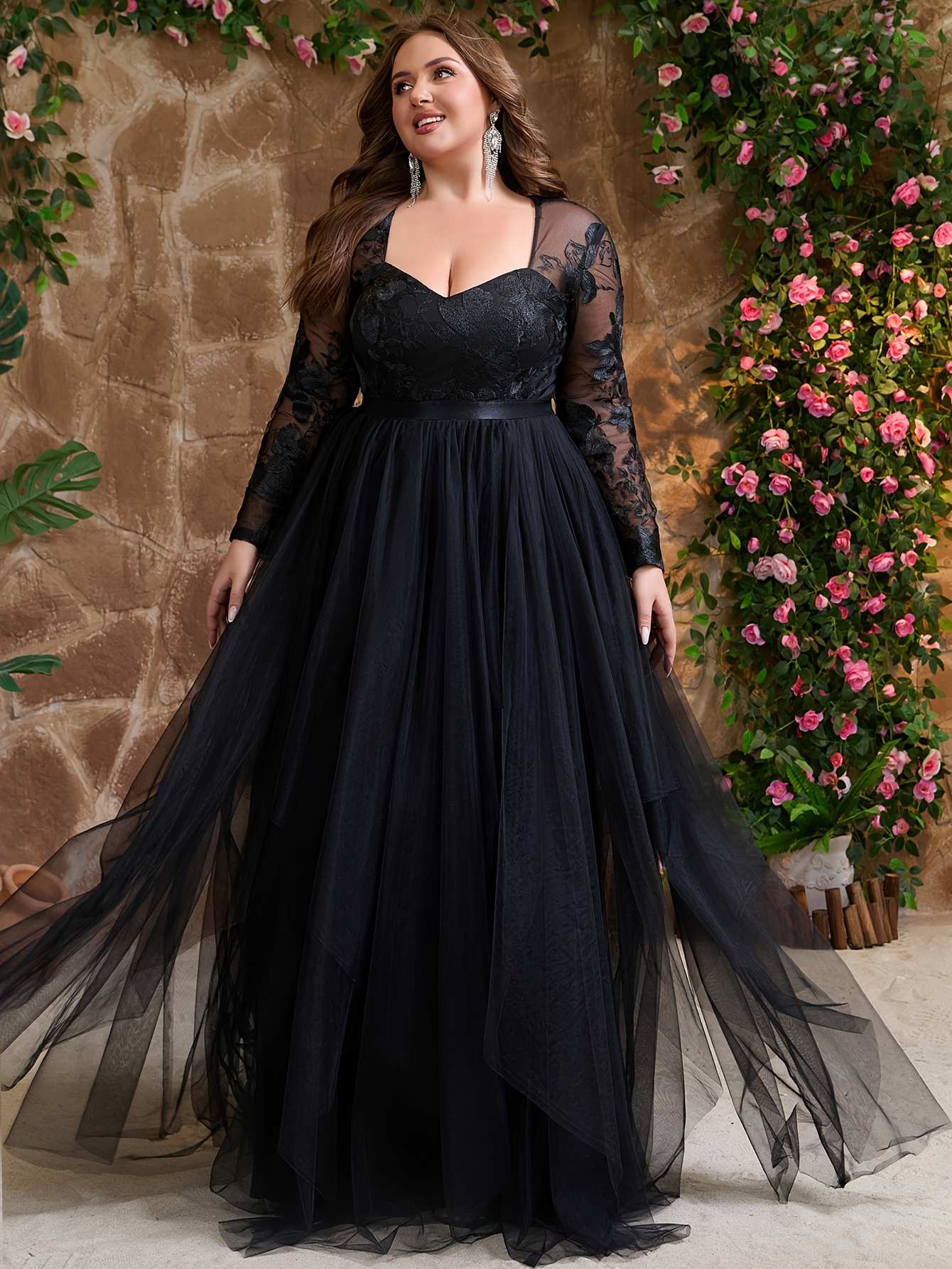 plus size formal gowns with sleeves sold on Temu United States