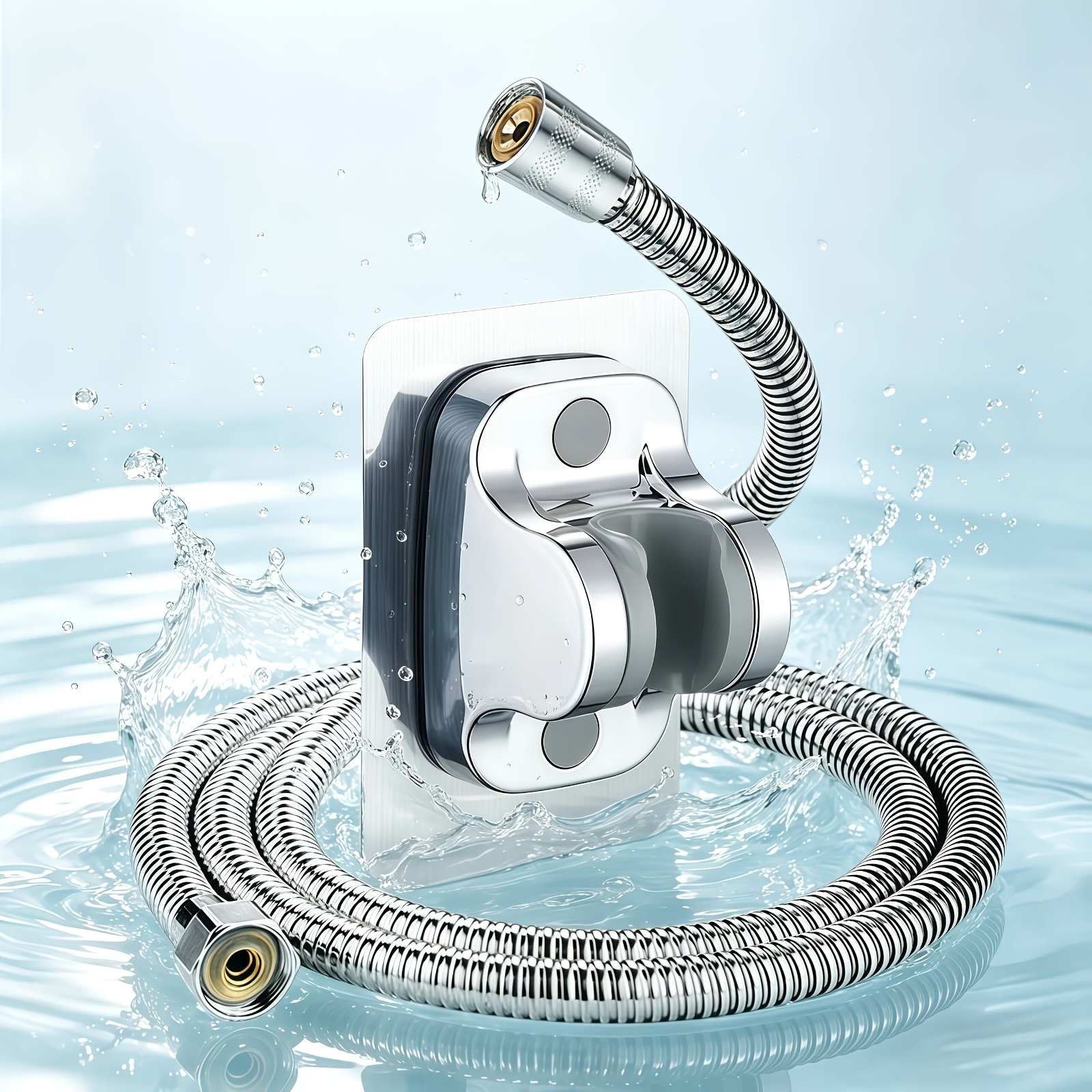 TEMU 2pcs 1.5m Chrome Plated Shower Hose Kit, Thickened High Quality Flexible Replacement Hose With No Punching Wall Mount Holder, Universal Bathroom