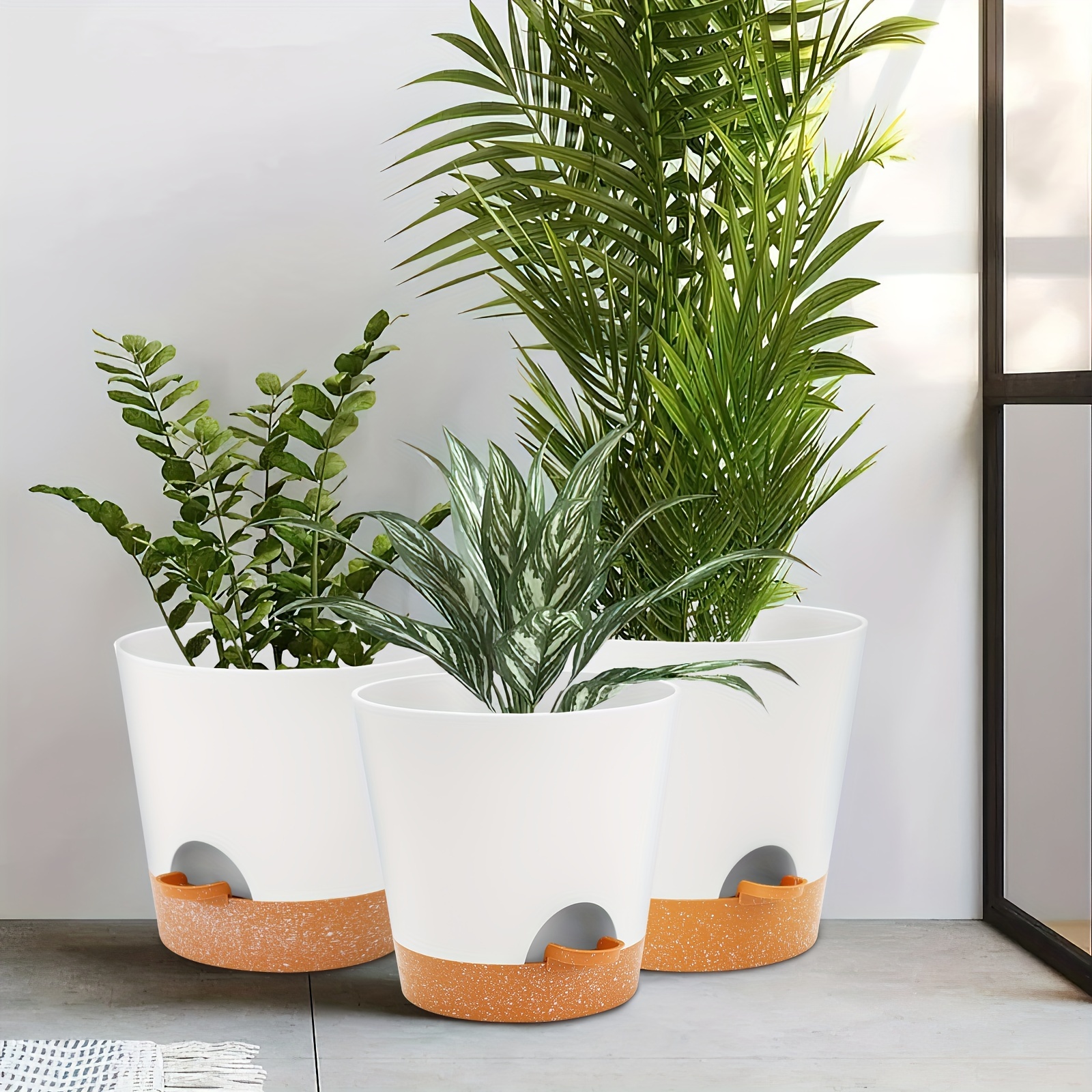 

3pcs, Plant Pots 10/9/8 Inch Self Watering Planters With Drainage Hole, Plastic Flower Pots, Nursery Planting Pot For All House Plants, Succulents, Snake Plant, African Violet, Flowers