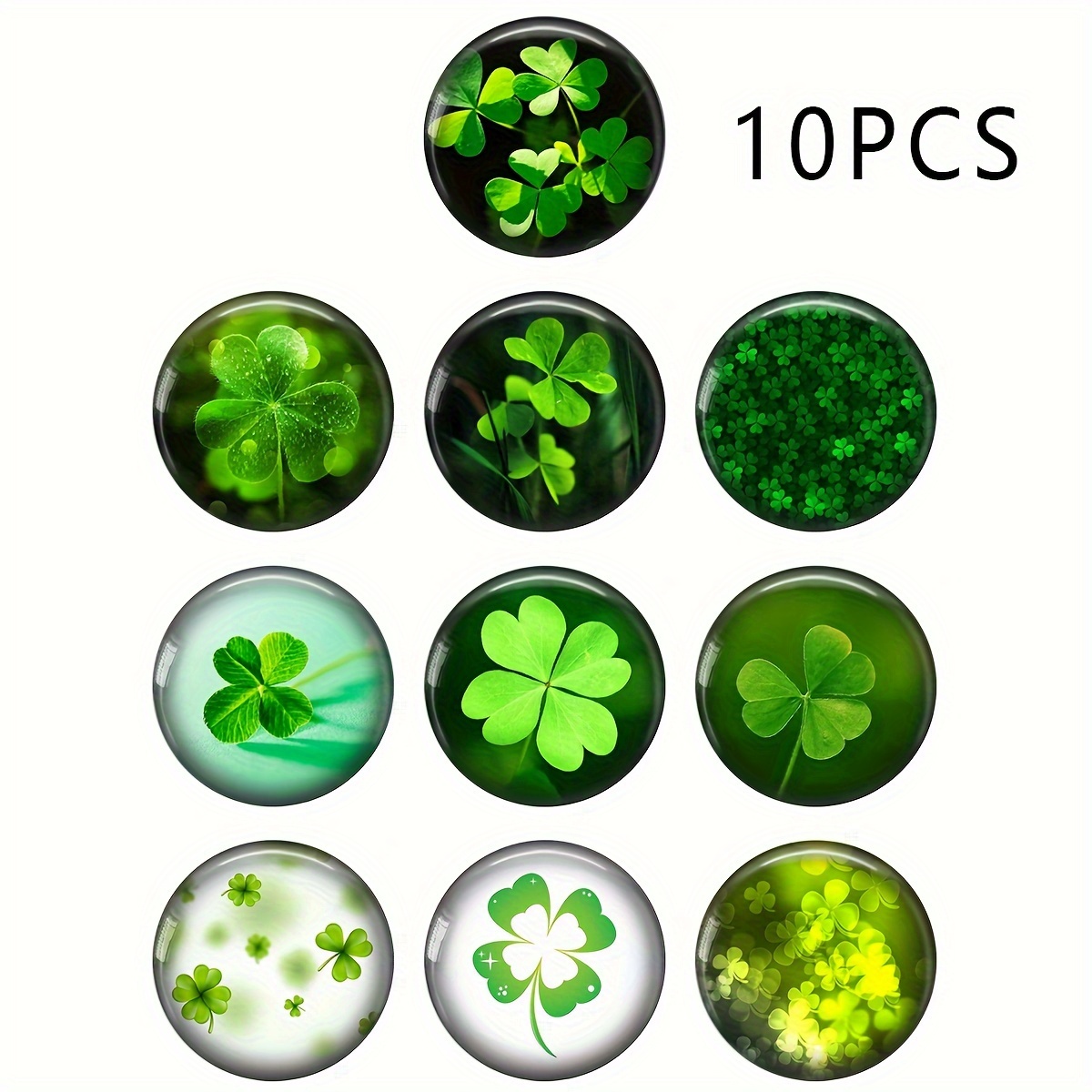 Image of 2d Flat - 10pcs Of 25mm Round Glass Cabochons Featuring A Beautiful Clover Luck, Perfect For Crafting And Making Findings