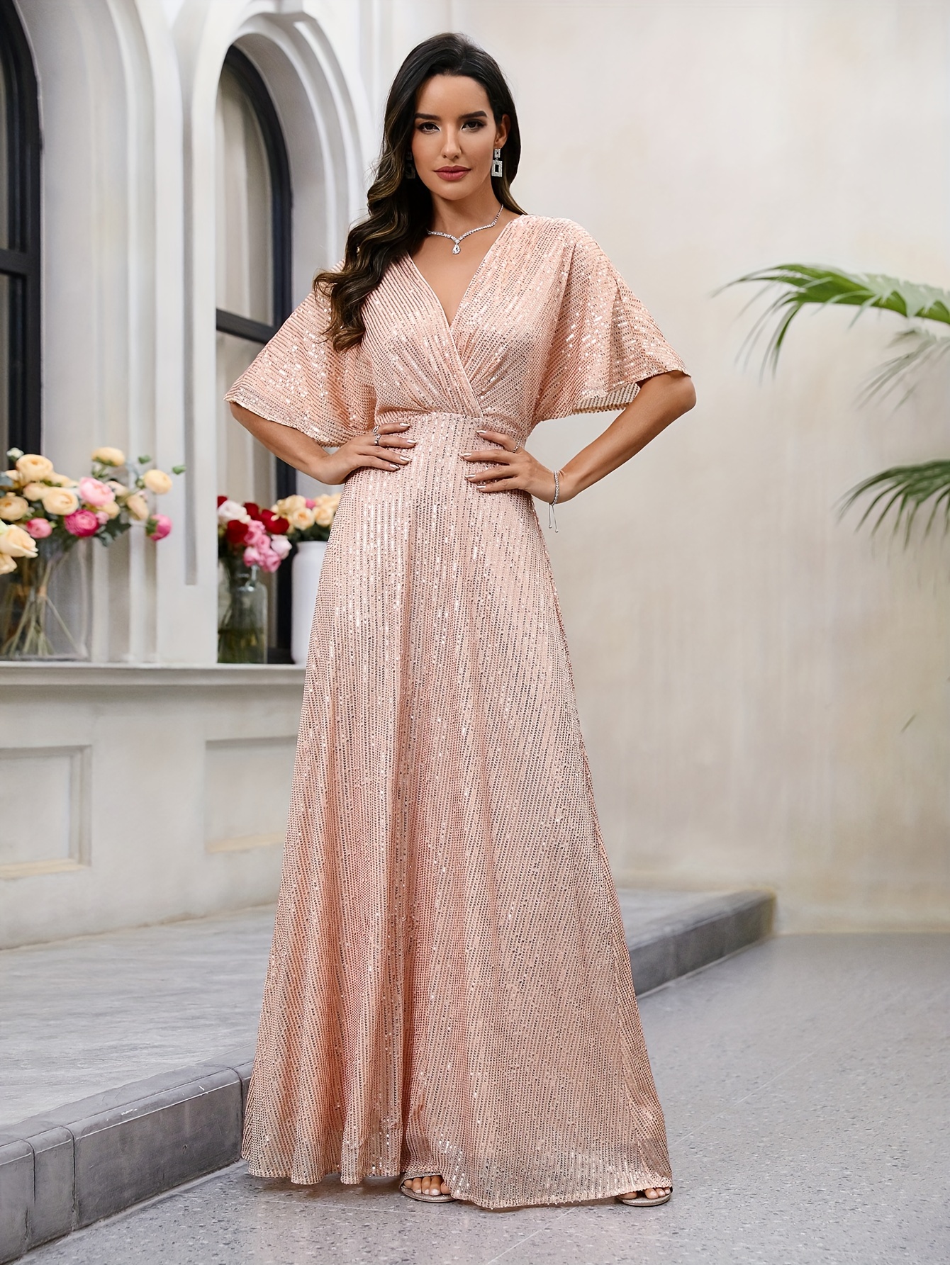 Sequin Surplice Dress