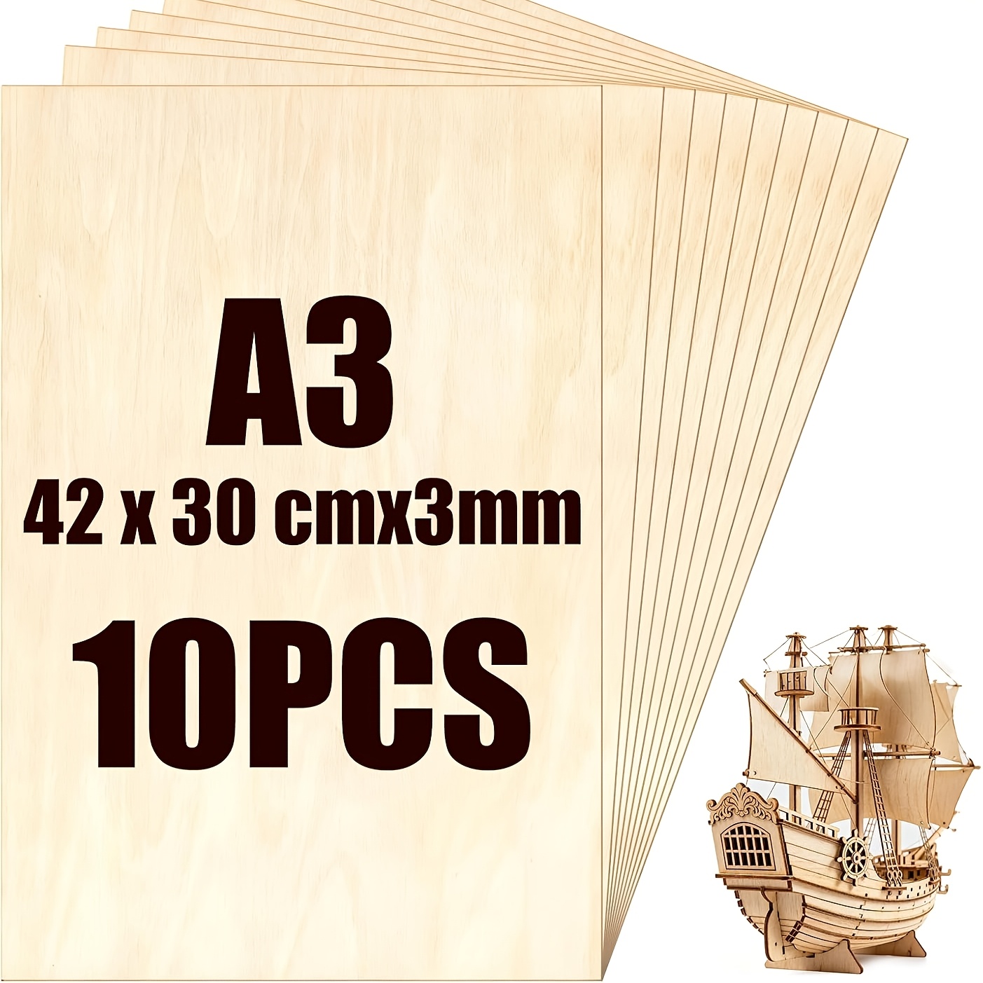 Image of 10pcs Of A3 Plywood, 420x300x3mm Wood Board, Laser Cut Board, Thin Sheets For Pyrography, Modeling, Laser Cutting, Decoration, Painting