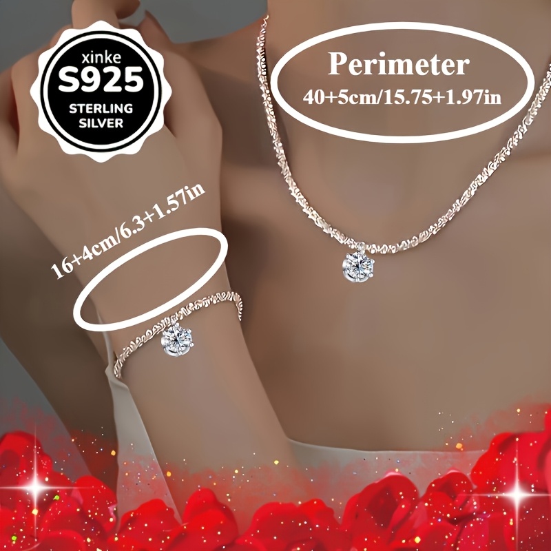 925 Sterling Silver Zirconia Pendant Necklace & Bracelet Set