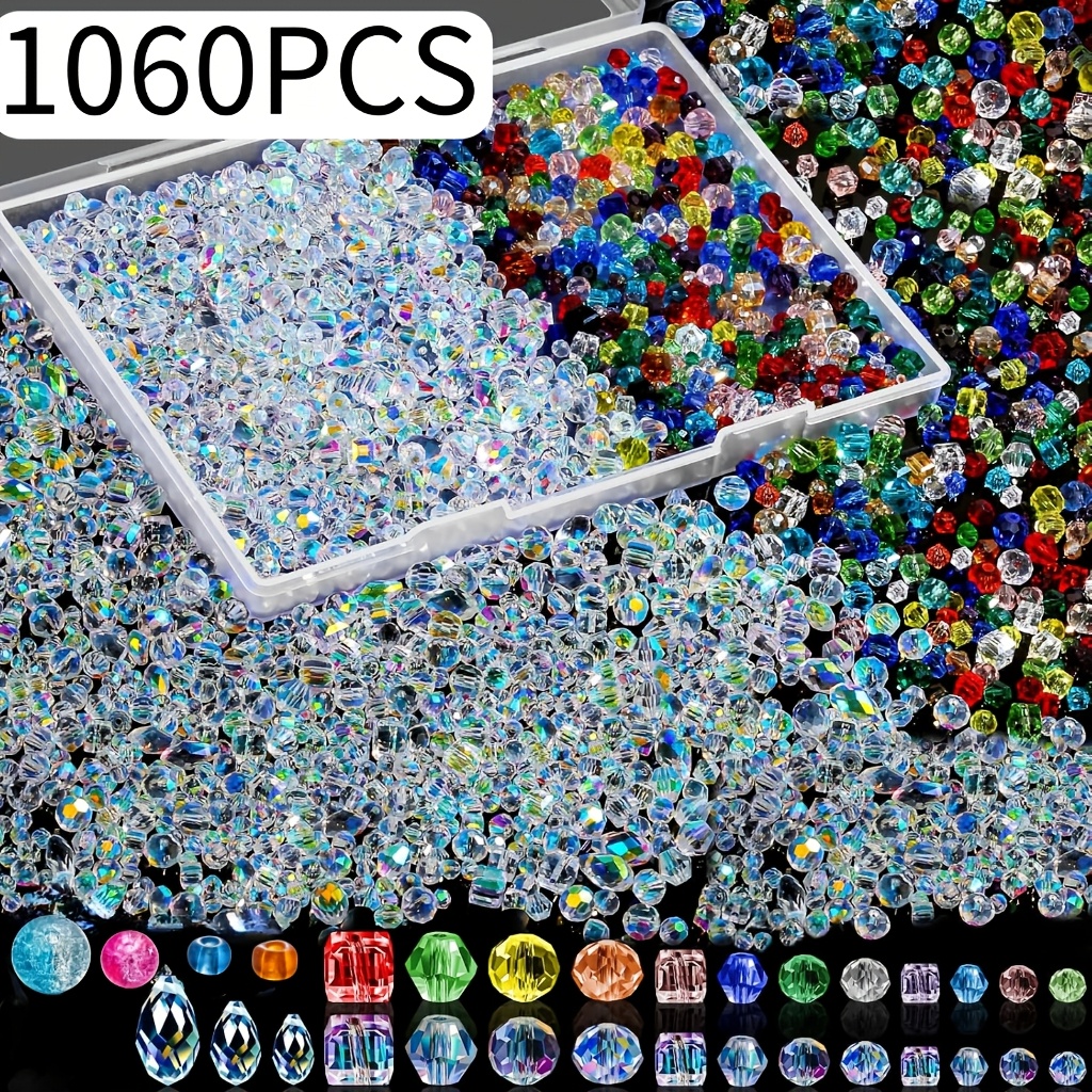 TEMU 400/660/800/1060pcs, Mixed Glass Beads Set, Mix Colors, Shapes & Sizes Crystal-style Loose Beads For Jewelry Making. Bracelets, Necklaces,