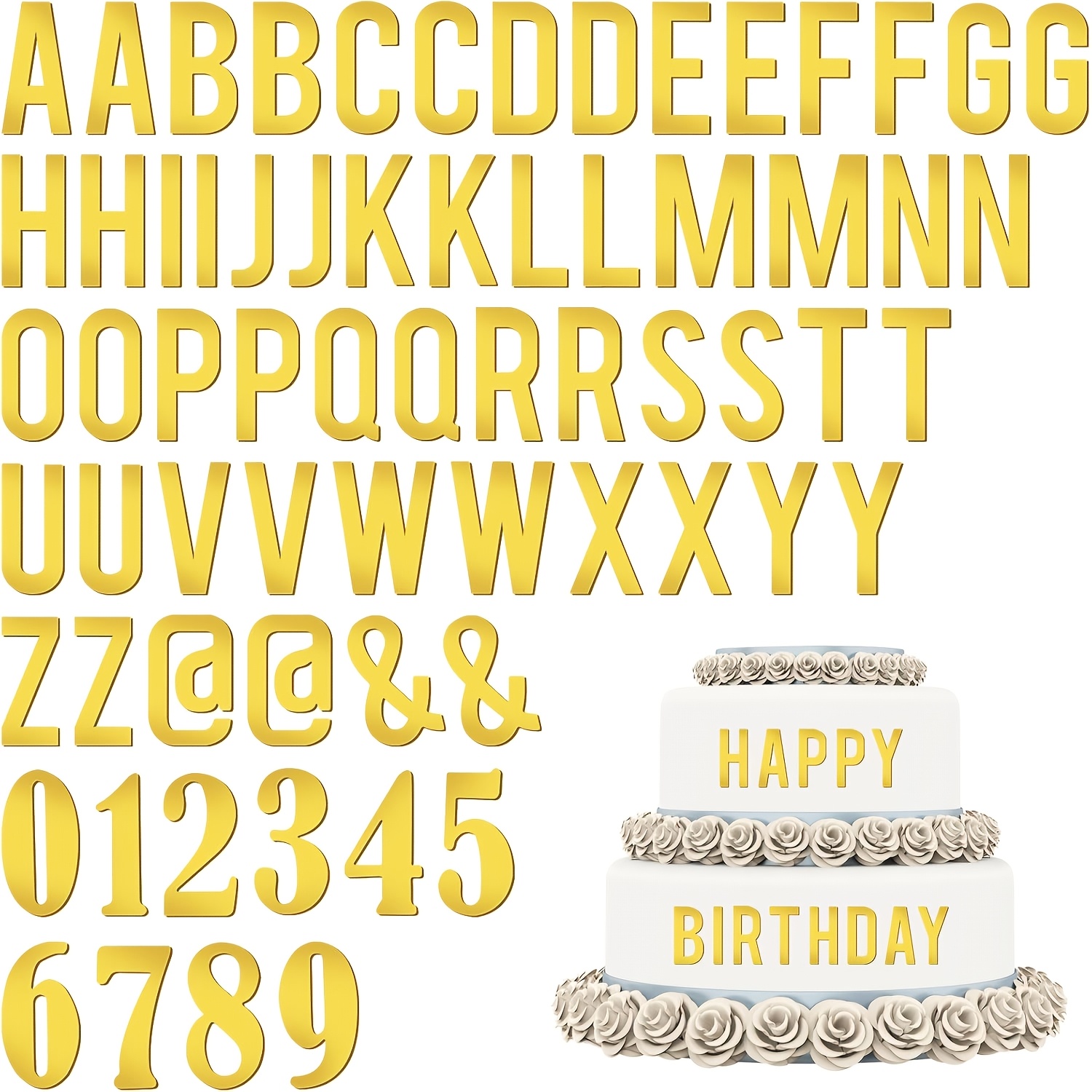TEMU 66pcs Letters For Cake, Letters Cake Decoration Cake Letters Golden Acrylic Cake Decoration Numbers 0-9 And A-z Letters For Birthday Wedding