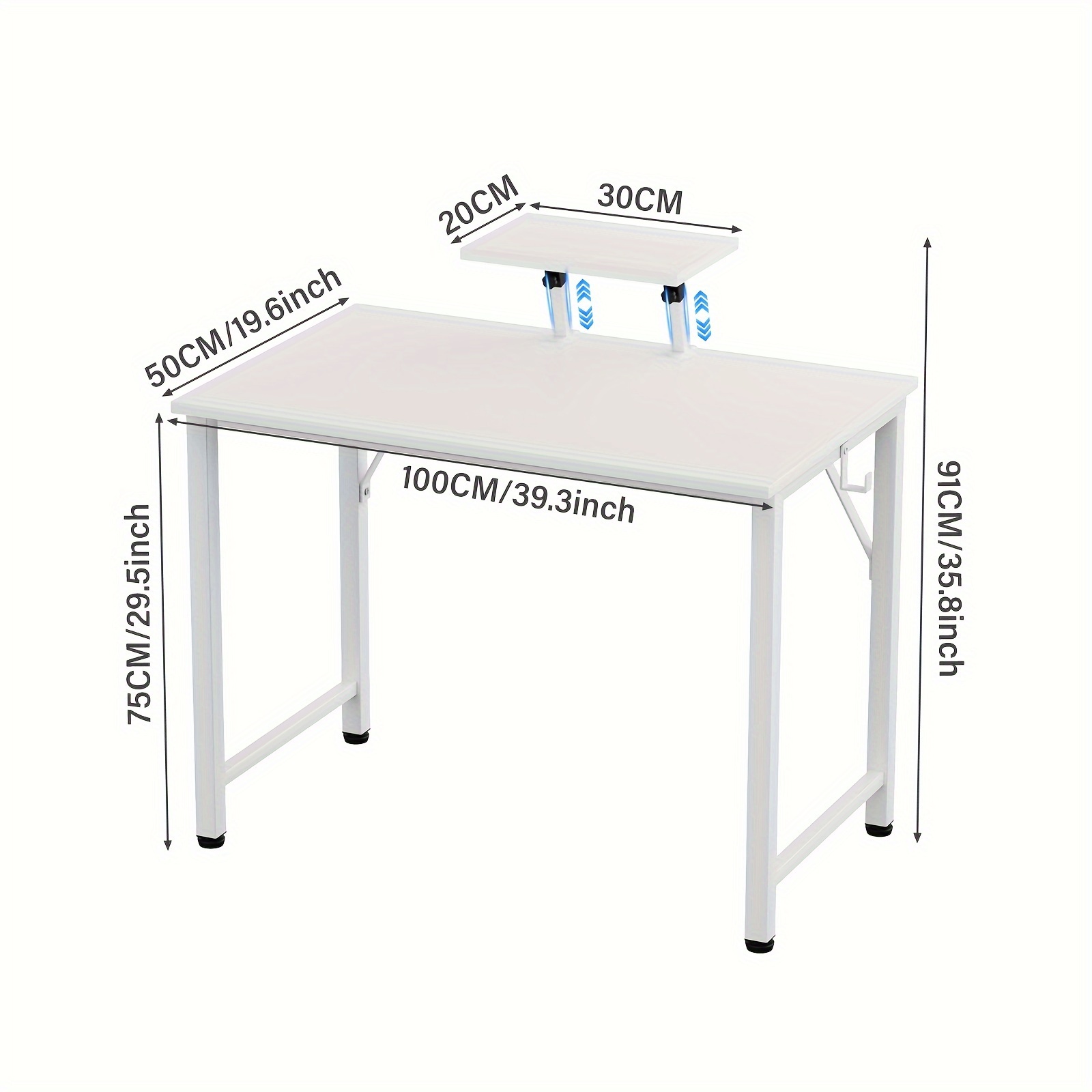 Desk With A Small Removable Monitor 1 Hook, Stable Pc Gaming Table, Easily Assembled Computer Table, Laptoptically For Room, 100x50 Cm Desk, White