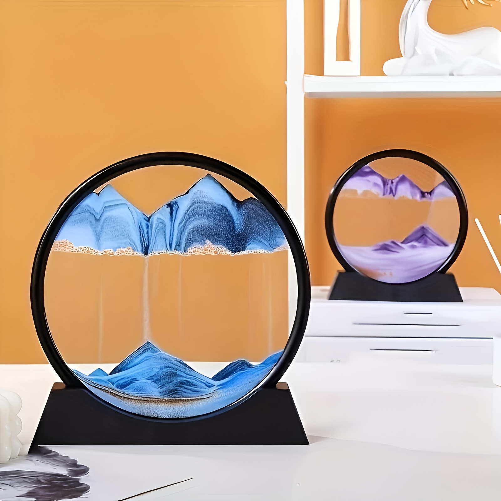 

1pc 3d Ocean Art Flow Sand Painting, Round Glass With Plastic Frame, Creative Home And Office Decor, Hourglass Jewelry Ornament, Unique Bedroom Gift Idea
