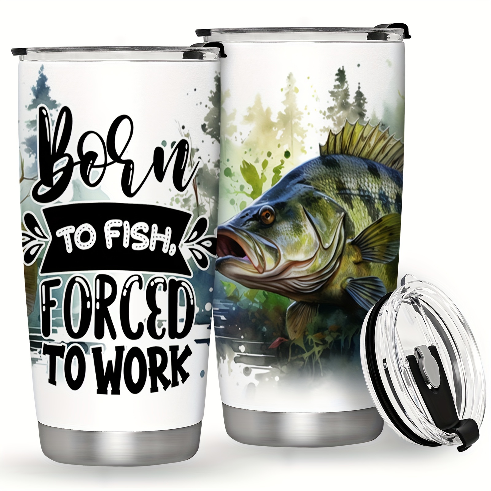1pc, 20oz/650ml, Fishing Gifts For Men, Fishing Printed Car Cup * Printed  For Fish, Perch Printed, Double Stainless Steel Coffee Cup, Outdoor Vacuu