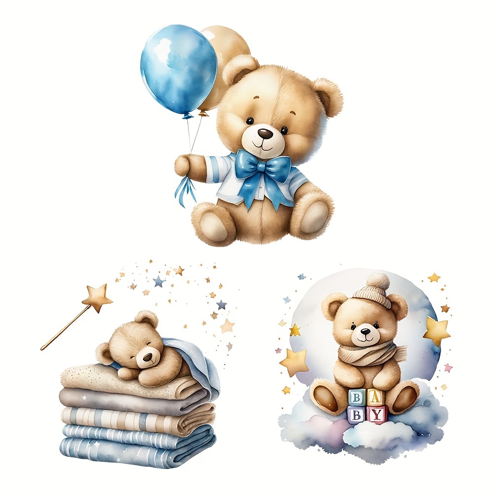 

1pc Cute Bear With Balloon Heat Transfer Sticker, Diy Iron-on Decals For Clothes, T-shirt Making, Pillow Decorating, Clothing Supplies & Appliques