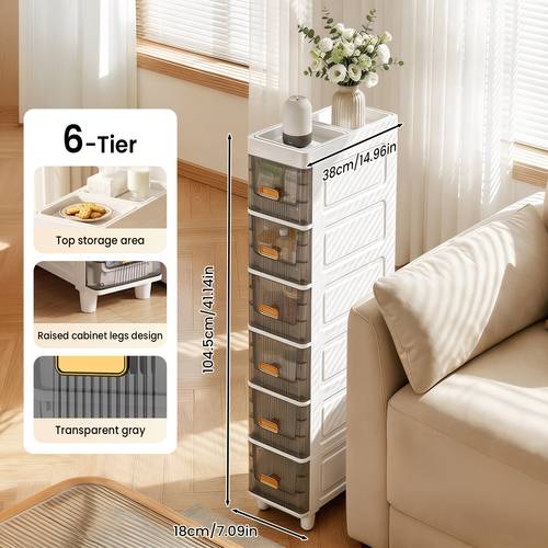 6 tier narrow storage cabinet floor cabinet with clear acrylic doors space saving storage unit for kitchen bathroom living view organizer for snacks toiletries household supplies storage drawer units