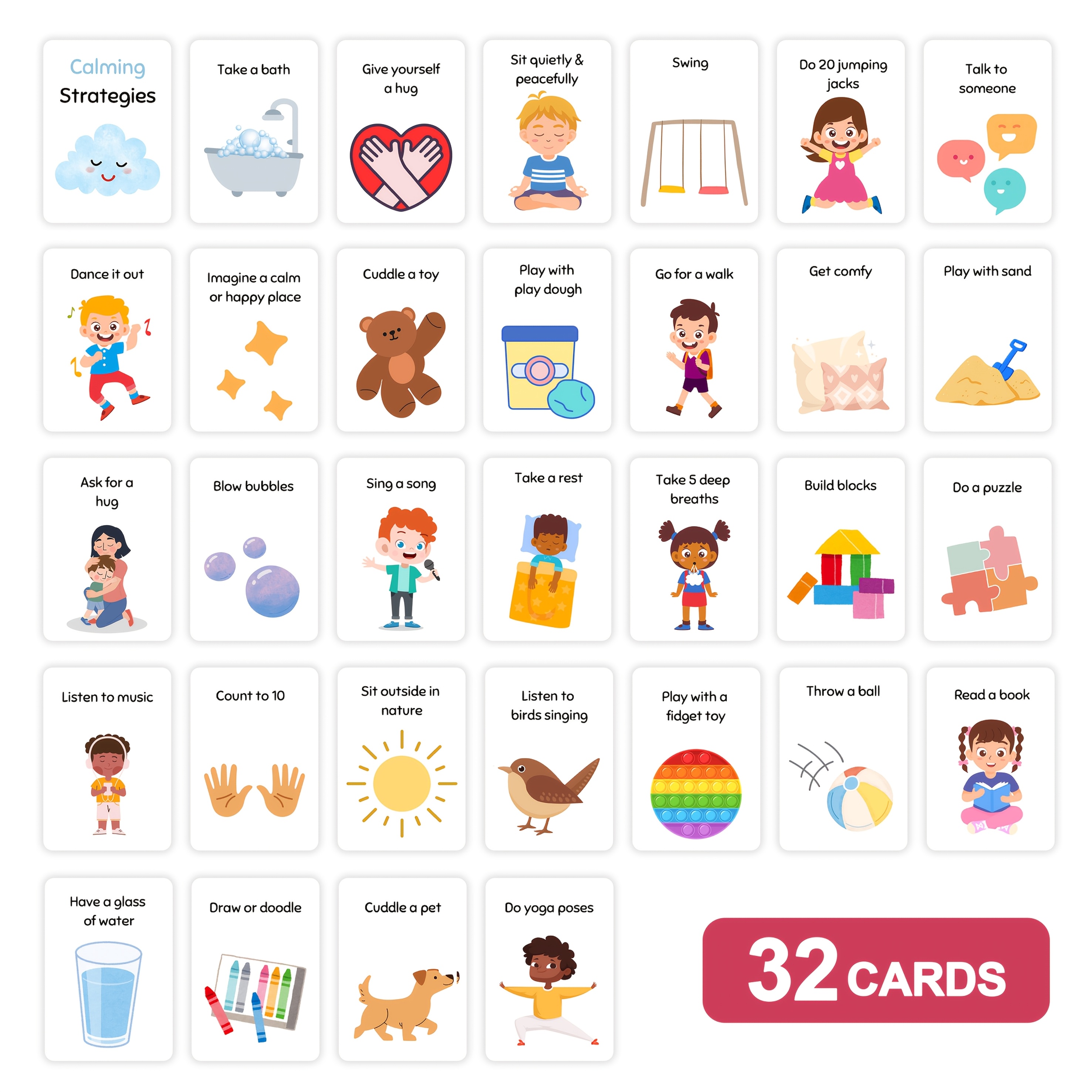 TEMU 32pcs Calming Strategy Cards For Kids, Mindfulness & Coping Skills,self-regulation,emotional Regulation,mental Health,social Emotional