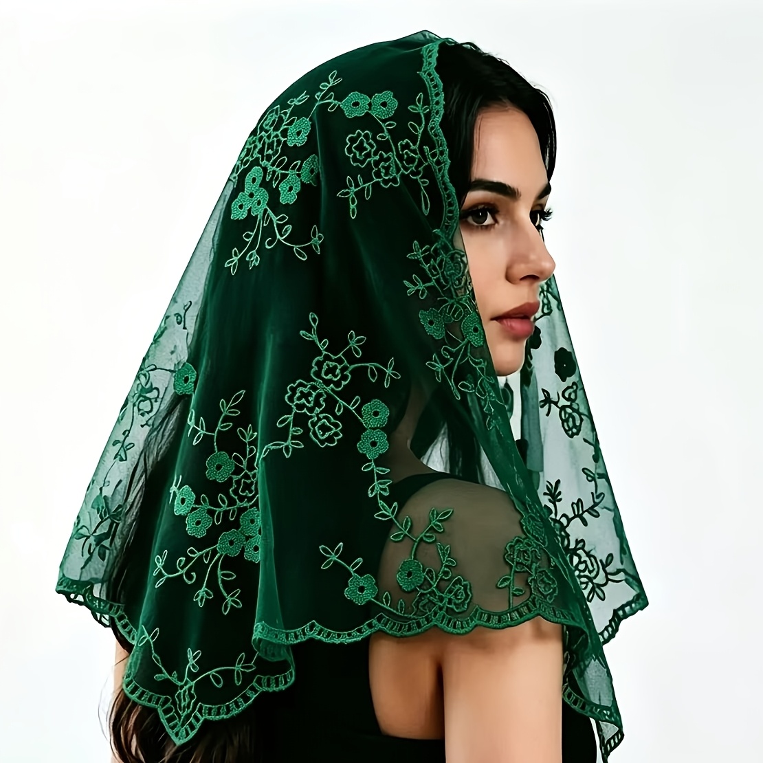 TEMU Western Bride Headpiece Floral Lace Scarf Spring Summer White Solid Wedding Headscarf Women's Fashionable And Beautiful Embroidered Floral
