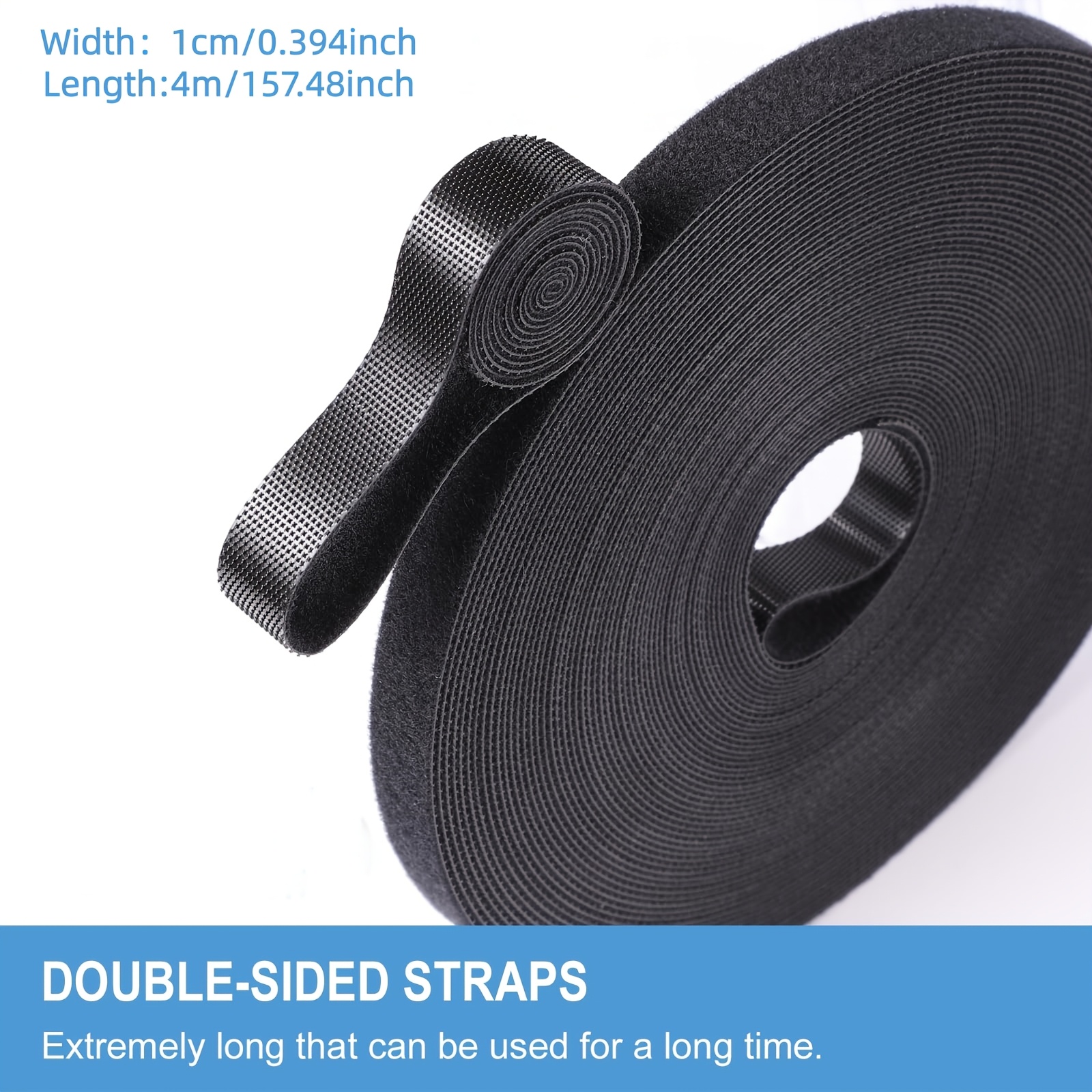 0.394inch Width 157.48inch Length Hook And Loop Roll | Double-sided Strips, Self-gripping Straps | Reusable Wrap Fasteners For Home, Office, , And More