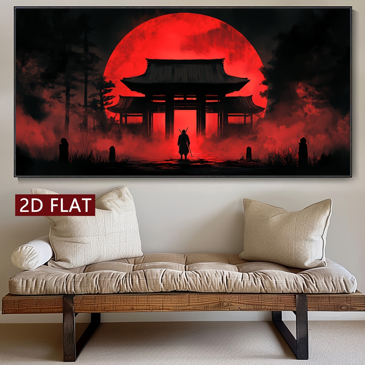 TEMU 2d Flat, [2d Flat] 1pc Unframed Canvas Poster, Japan Warrior Painting, , Canvas Wall Art, Artwork Wall Painting For Halloween Christmas Gift,