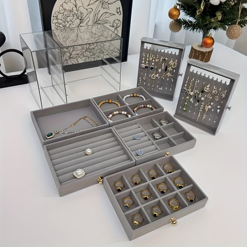 2 tier 5 layer large capacity transparent desktop jewelry organizer bracelet and necklace storage box with multiple compartments ring holder earring rack soft padded necklace and bracelet protector suitable for vanity or desk jewelry box jewelry boxes Product details 6