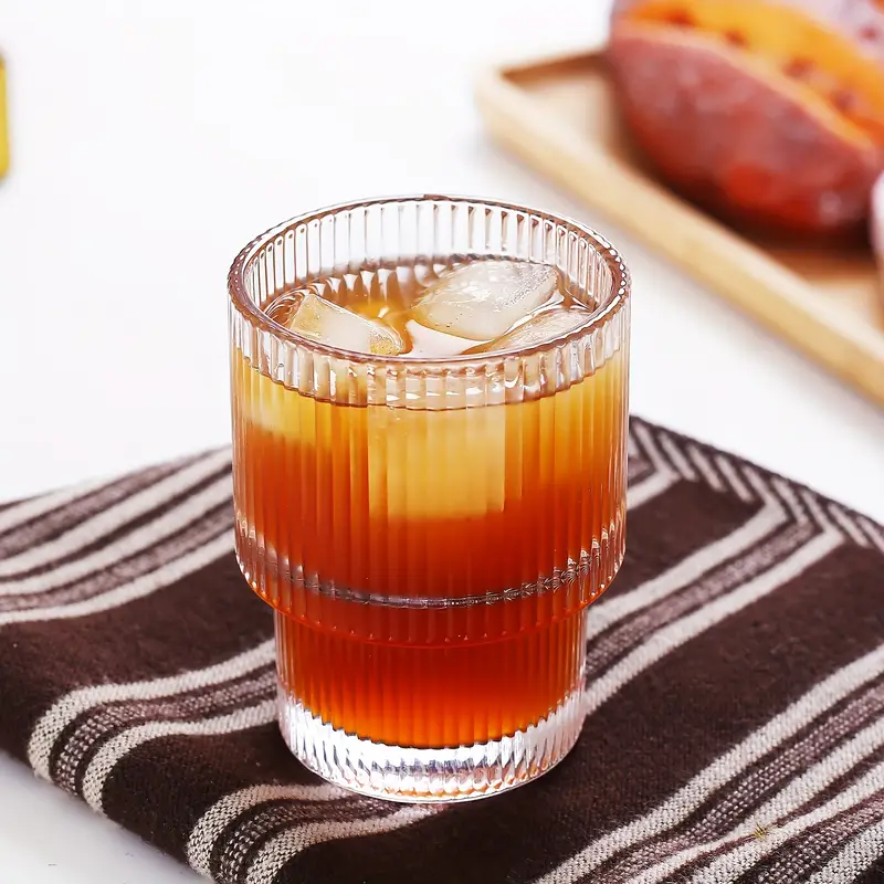 6pcs 200ml 6 8oz stackable ribbed glass cups iced coffee cups juice cups vertical striped retro glass cups reusable glass cups suitable for halloween christmas easter thanksgiving Product details 7